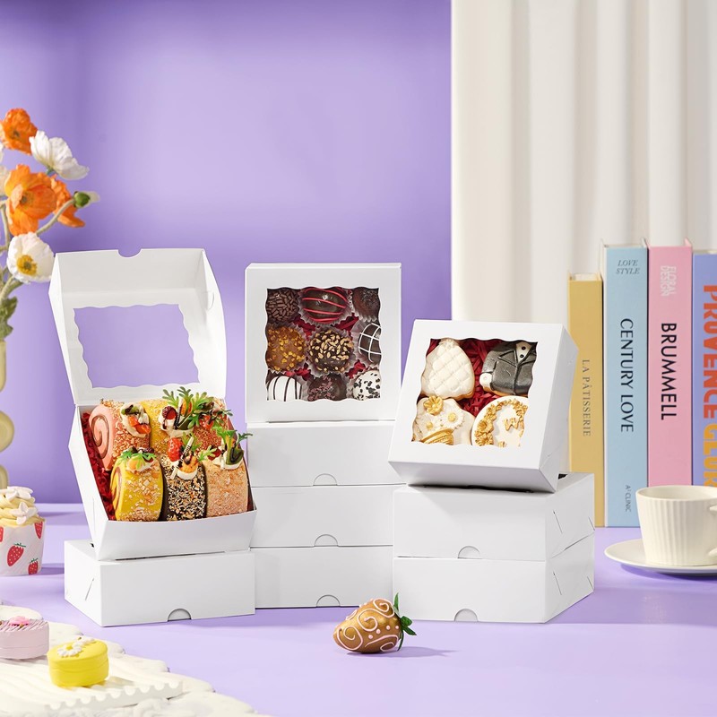 101PCS 5x5x2 Inch Cookies Boxes with Clear Window for Bakery, Strawberries, C... gallery