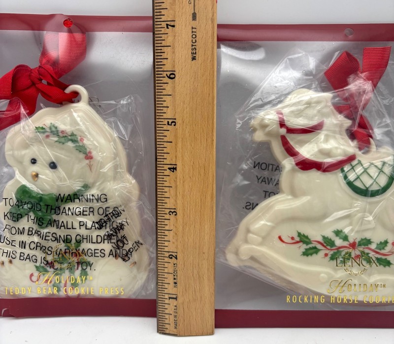 2 New Lenox Cookie Press Ornament Teddy Bear & Rocking Horse Ribbon for Hanging gallery