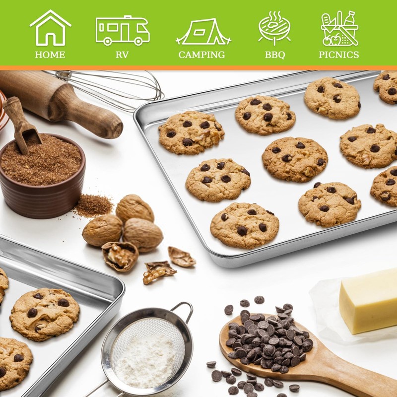 CEKEE 4-Pc Stainless Steel Baking Sheet Set, Cookie Pan Tray, Rust-Free, 16x12" gallery