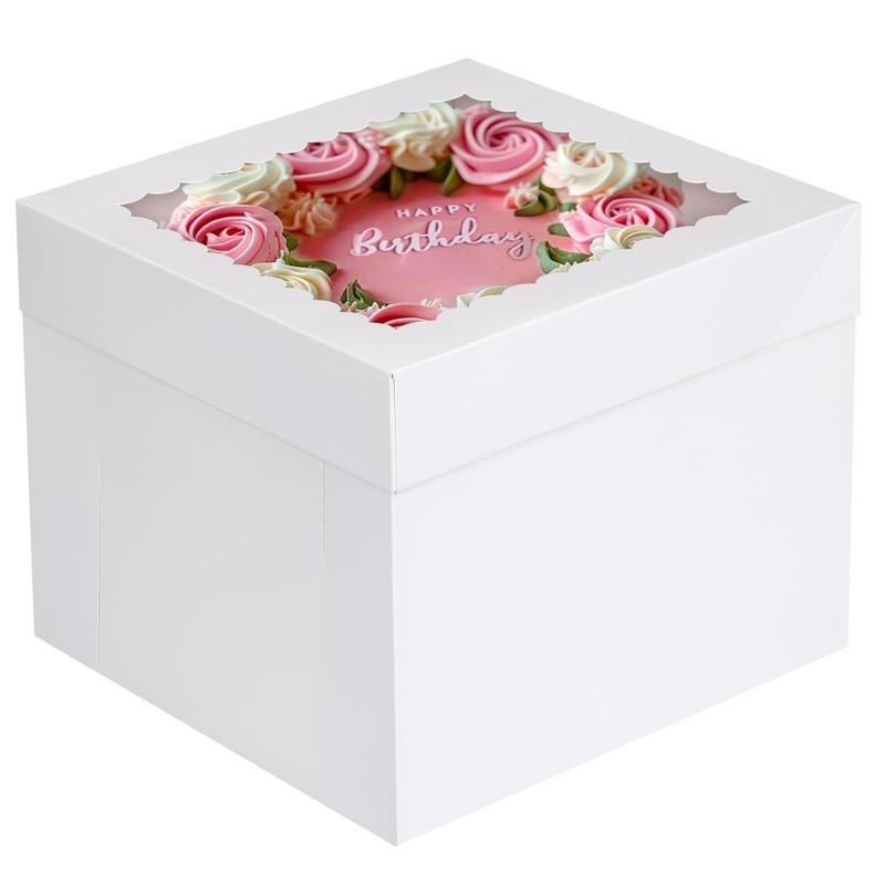 Cake Boxes 12 PCS 10x10x8 Inch Tall Carrier Window Square Bakery Box White