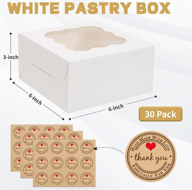 30 cajas de panadería de 6x6x3 pulgadas blancas con ventana para San Valentín gallery