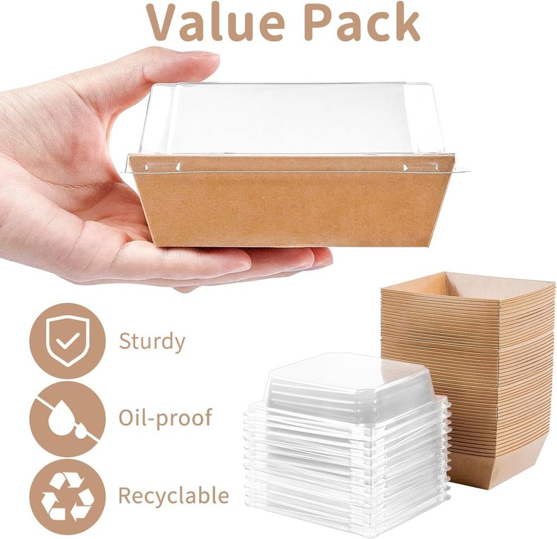 100 Pack Charcuterie Boxes with Clear Lids, 4 Inches Brown Cookie Boxes Desse... gallery