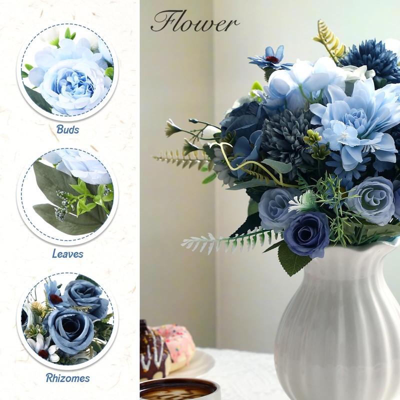Zeyune 12 Bundles Gradient Blue Artificial Flowers Peonies Silk Dahlia Faux gallery