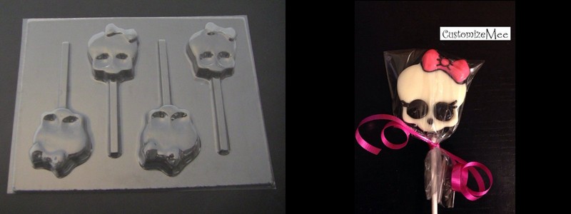 MONSTER HIGH Girl Skull Bow Chocolate Candy Lollipop Soap Gummy Clay Mold