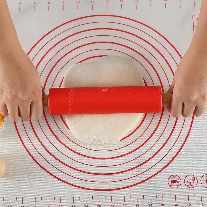 Silicone Non-Stick Rolling Pin with Wooden Handles - 15.15in for All Baking gallery