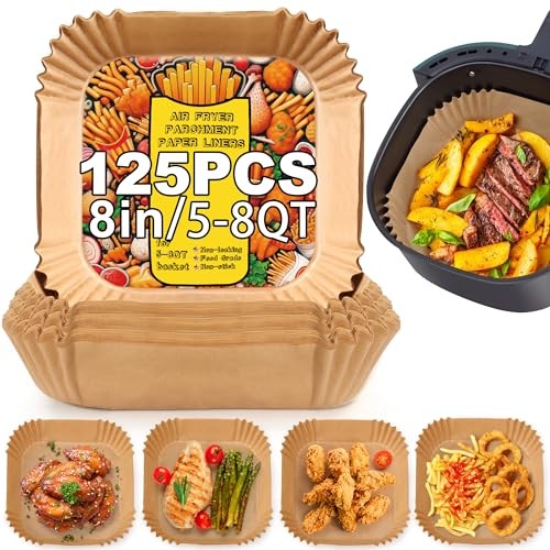 3 Set Air Fryer Liners Disposable 125 PCS EACH 8″ Square
