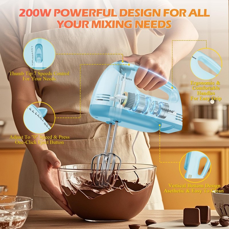 7-Speed Electric Hand Mixer – Portable Food Mixer Kitchen Mixer with 304 *(1x... gallery