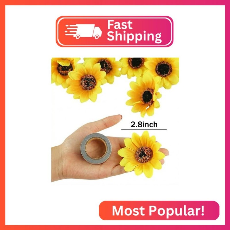 SallyFashion 25pcs Fake Sunflowers Heads - 2.8” Artificial Spring Flowers for DI gallery
