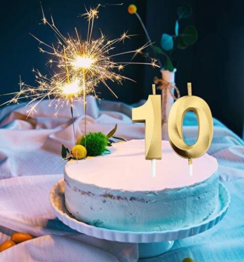 10th Birthday Candles,Number 10 Cake Topper for Birthday Decorations Party Gold gallery