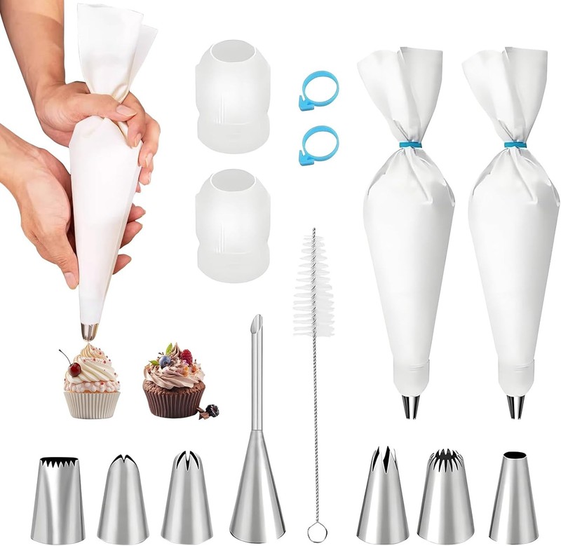 14pcs Reusable Piping Bags & Tips Set,16inch Cotton Baking Kit W/ Coupler