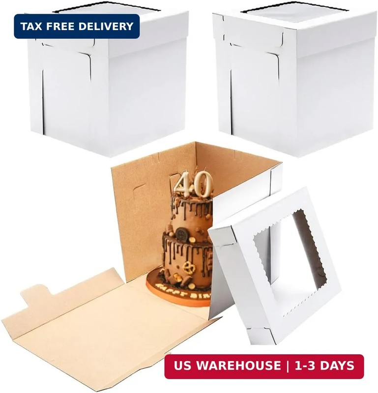 12x12x12 Inches 3 Pack,Tall Cake Boxes for Tier Cakes,Wedding Cake Boxes with Wi