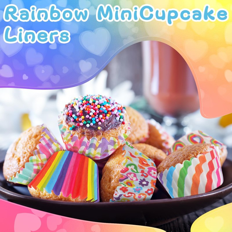 800 Pack Rainbow Mini Cupcake Liners, Colorful Muffin Baking Cups Pride Party gallery