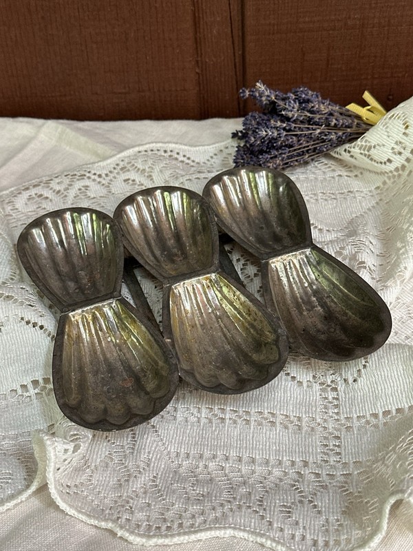 Vintage French Madeleine Molds Set of 3 Connected Tin Bakeware Rustic Decor gallery