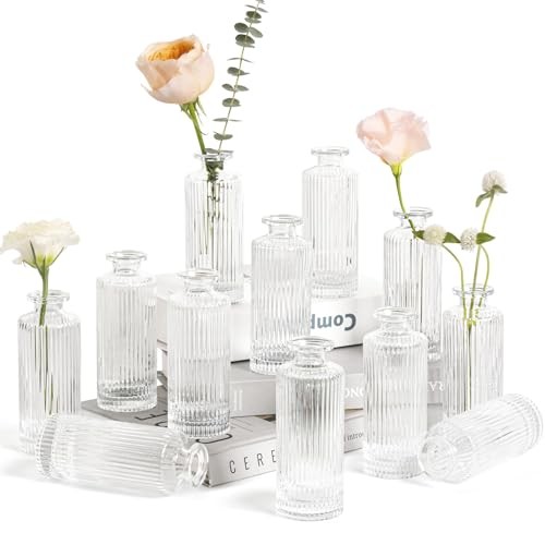 Small Bud Vases Set of 12, 5.2 inch Glassl Bud Vase in Bulk, Mini 12 Pcs Clear