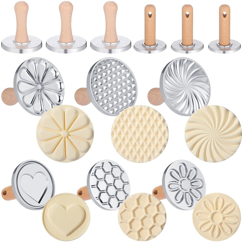 6 Pcs Cookie Stamps for Baking Metal Press with Wooden Handle Cookie Maker De…