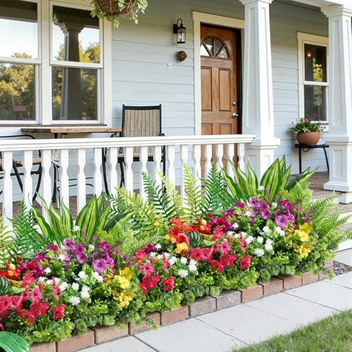 Pcs Artificial Plants Flowers for Outdoors, Realistic 24 Redrosypurpleyellow gallery