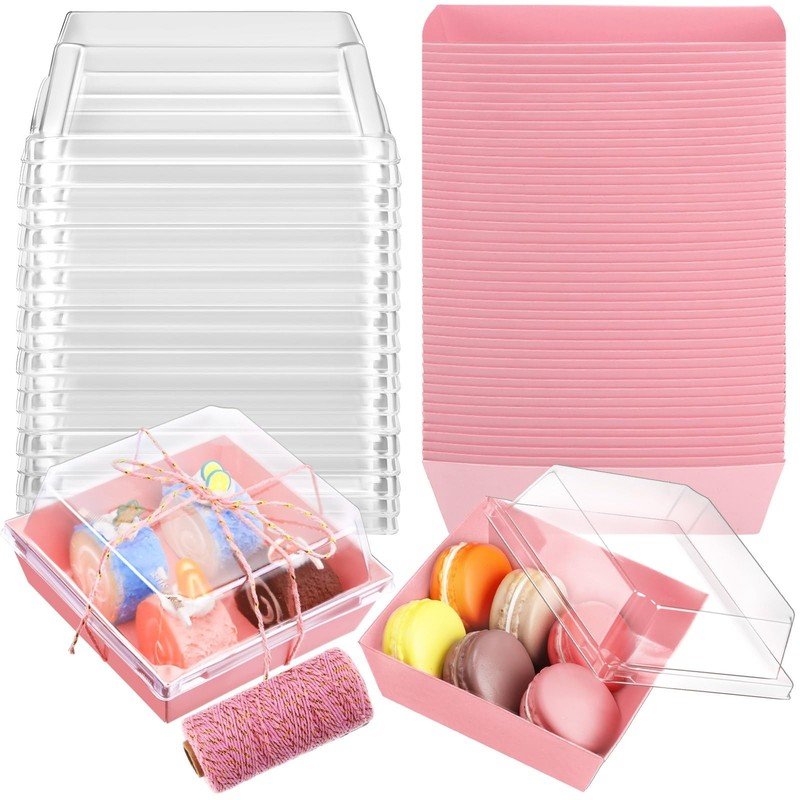 50 Pack Charcuterie Boxes with Clear Lids and Rope 4 Inches Cake Disposable S…