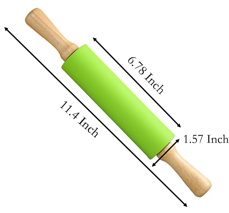 Silicone Rolling Pin, Green 11.4 Inch Pin with Wooden inch, gallery