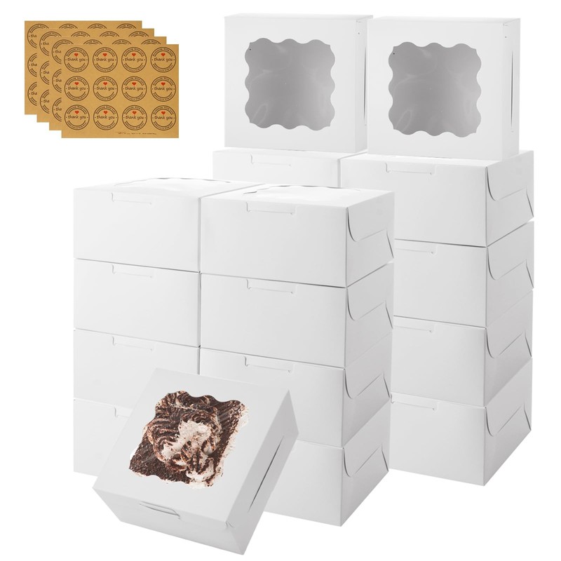 White Bakery Boxes With Window 6x6x3 Inch Cookie Pastry Treat Dessert 100 PCS