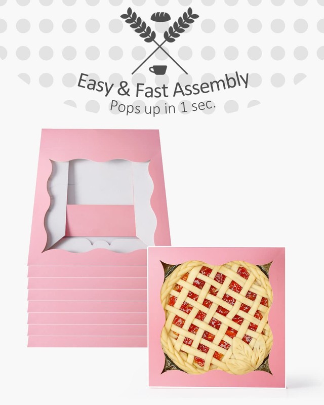 AutoPop Up Pink Pie Boxes Window Cookie Donut Bakery Box 12x12x3 Inch 24 PCS gallery