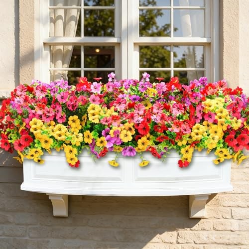 Artificial Flowers for Outdoors Fake Flowers UV 20 Pcs Pink Red Purple Yellow gallery