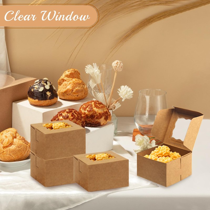 30pcs Cookie Boxes with Window, 4x4x2.5 Inch Bakery Treat Boxes with Cake-The... gallery
