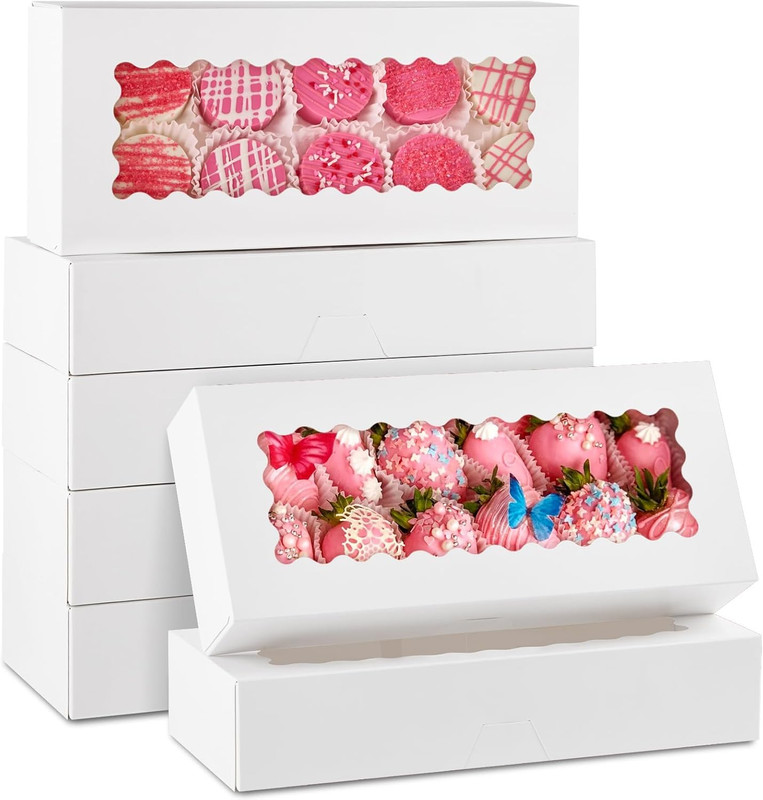30 Pack Auto Pop-Up Cookie Boxes with Window, 12.5" X 5.5" X 2.5" White Bakery B gallery