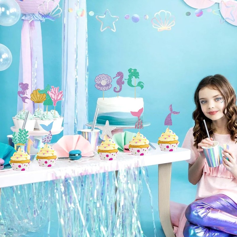 48 Pcs Mermaid Tail Cupcake Toppers Under The Sea Cake Decorations Birthday gallery