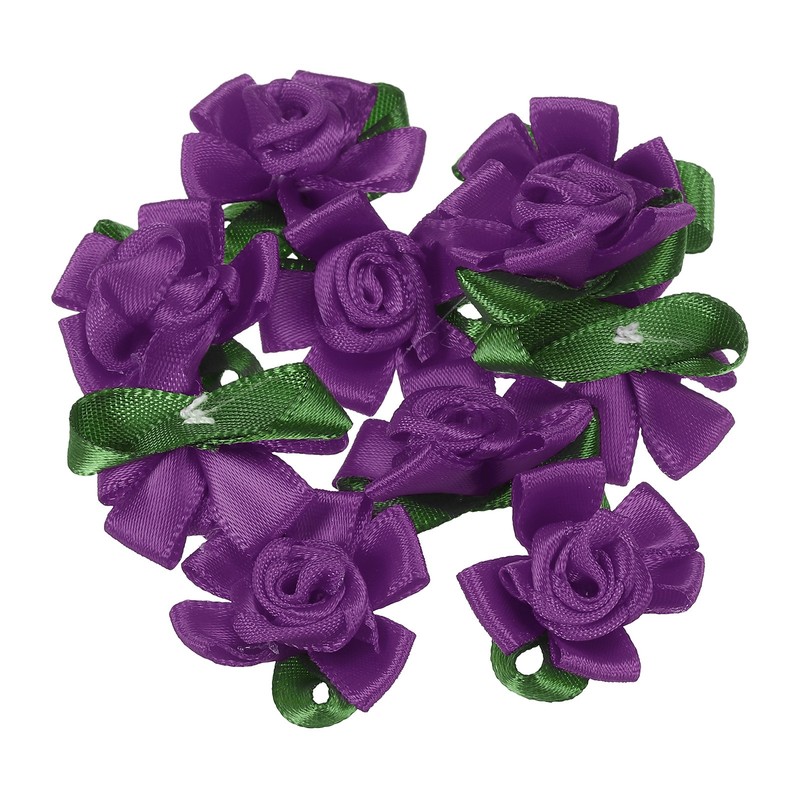 10Pcs Mini Satin Ribbon Roses Small Rosettes Fabric Flowers Dark Purple