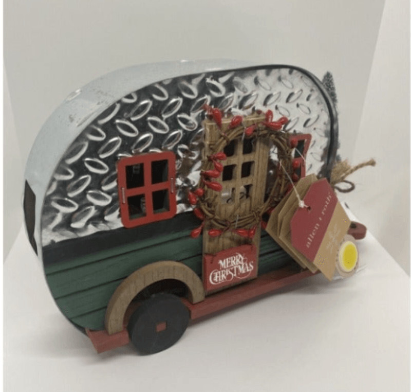 Vintage Metal Rustic Camper w/Merry Christmas Tree Lights Retro Woody Home Decor gallery