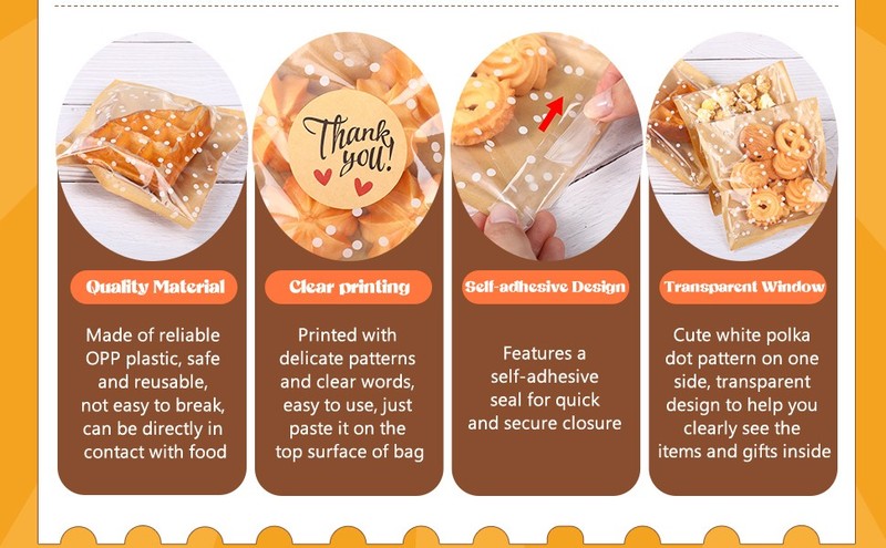 100 Pcs Self Adhesive Cookie Bags Cellophane Polka Dot Treat Bags Small Plastic gallery