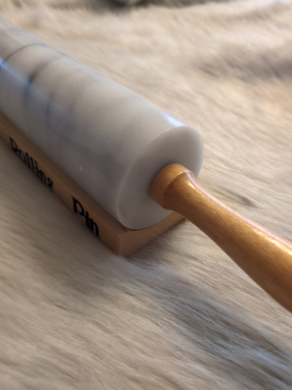 Vintage Polished Gray Marble Rolling Pin 18.5" Long 10" Barrel Wooden Stand New gallery