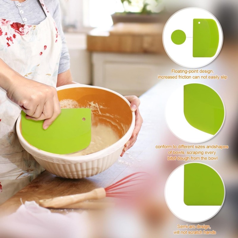 Food Dough Scraper 3 Pack Plastic Flexible Bowl Pastry Cutting Baking Tool USNew gallery