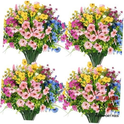 26 Bundles Artificial Outdoor Flowers, 3 Styles Realistic Mix Color Fake Silk