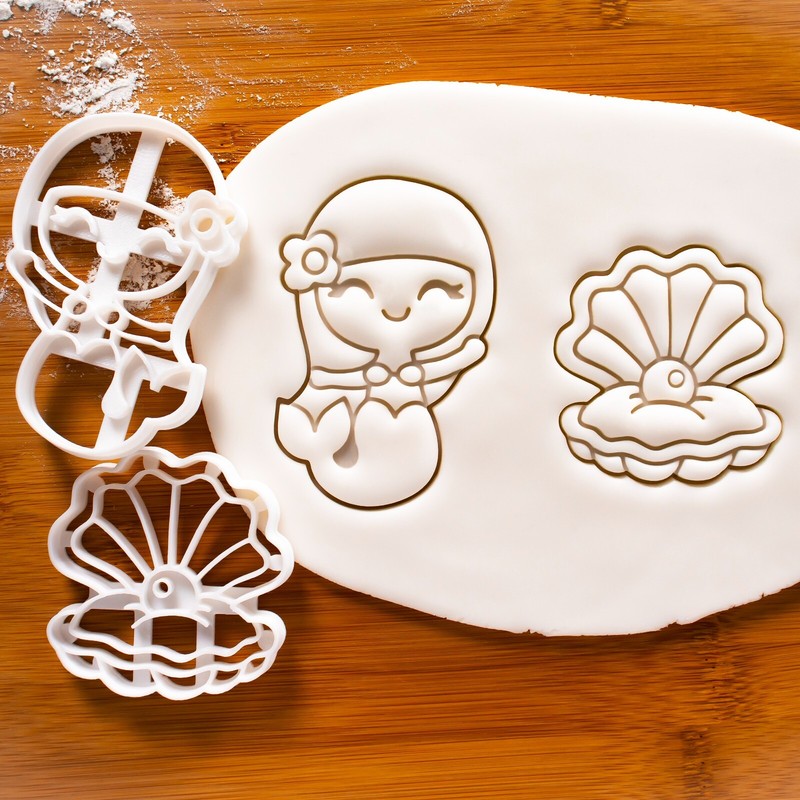 Set of 2 Mermaid & Pearl Oyster Cookie Cutters – ocean nautical under the sea