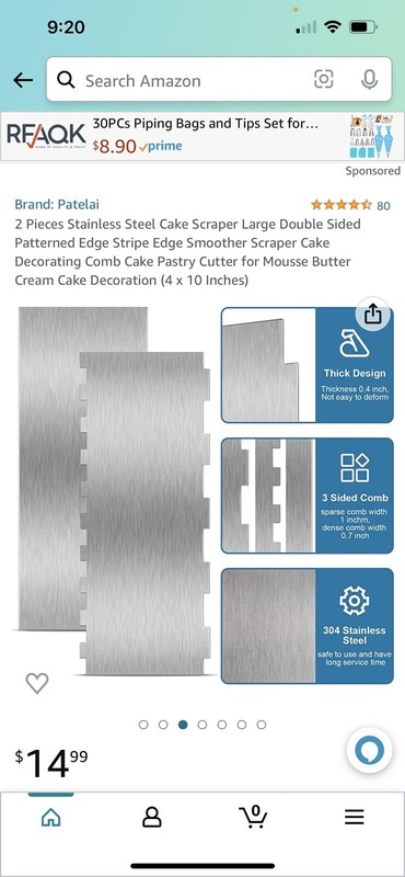 2 Pieces 9 Inch Stainless Steel Cake Scraper, Cake Scraper Smoother Double Sided gallery
