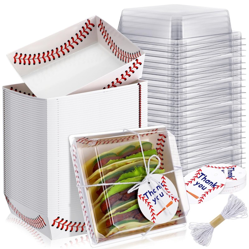 50 Pack Baseball Charcuterie Boxes with Clear Lids and Ropes Cards Baseball C…
