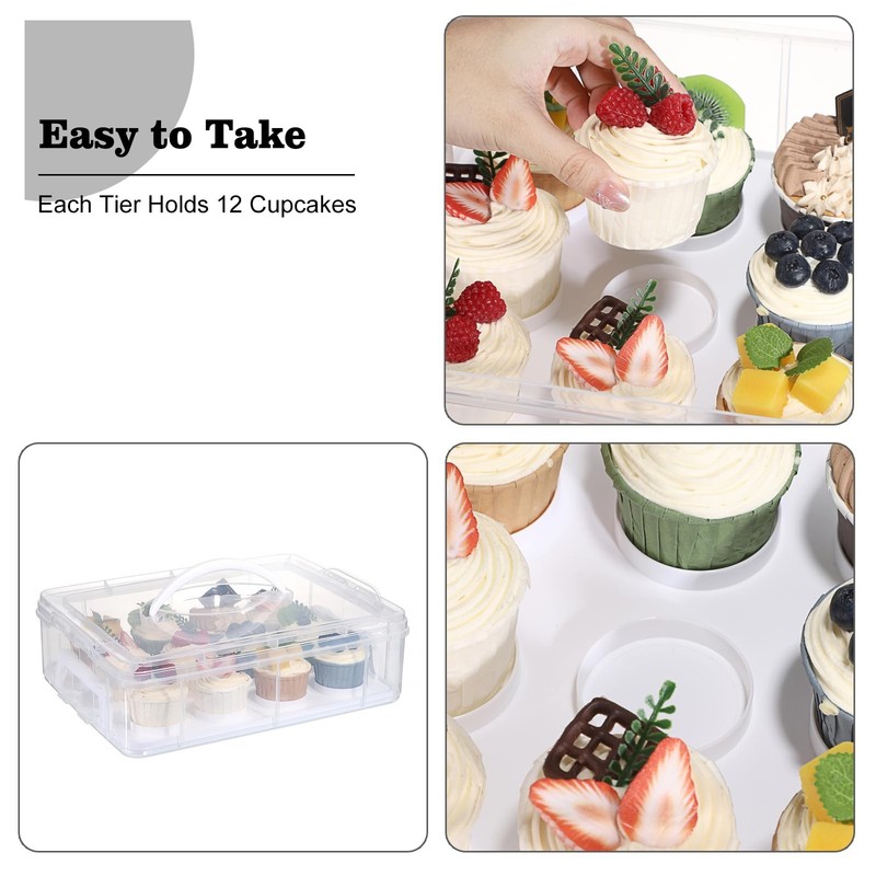 2 Tier Cupcake Carrier, Each Tier Holds 12 Cupcakes, 2 in 1 Stackable Cupcake... gallery