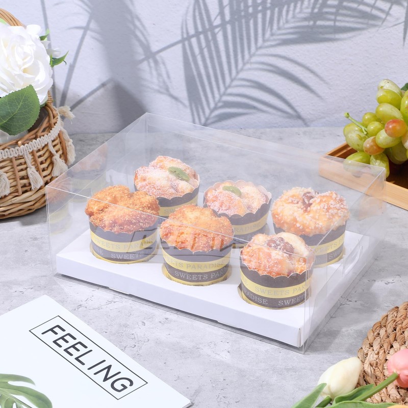 15 Pack Clear Cupcake Boxes 6 Count Container Ribbon Plastic Carrier Holder gallery