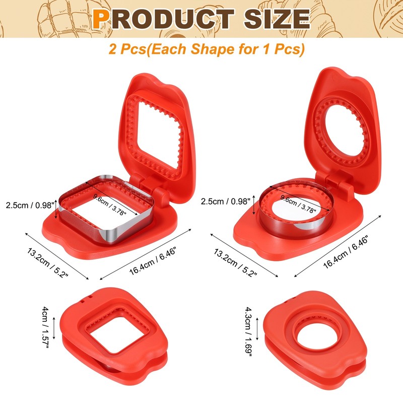 2 Pack Crustless Sandwich Cutter, Round/Square Apple(Red) gallery