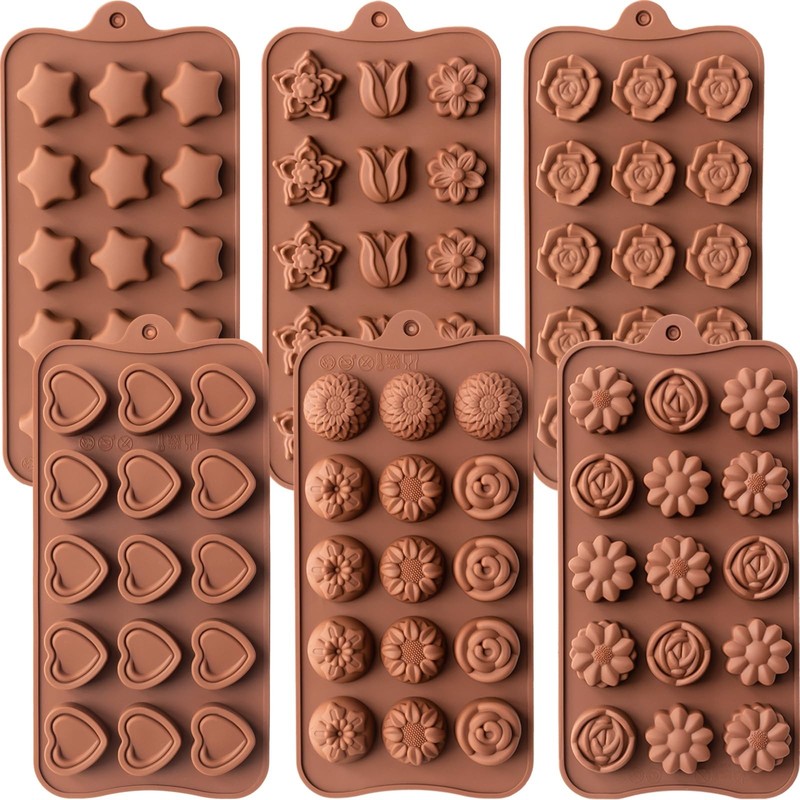 6 PCS FoodGrade Silicone Chocolate Candy Mold Set NonStick Flower Shapes