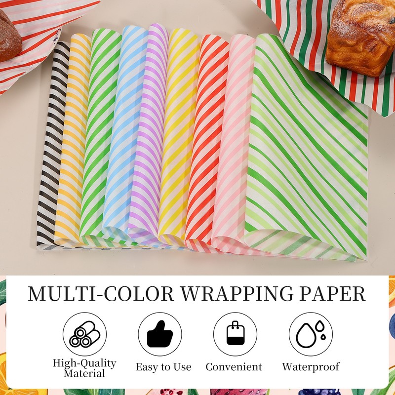 50 Pack Wax Paper Sheets, 11.8" x 11.8" Square Stripes Wrapping Paper, Red gallery