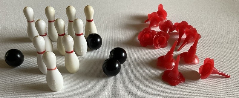 Lot Of 25 Vintage BOWLING BALLS/PINS Cake Toppers 1974 Red Flower Candle Holders