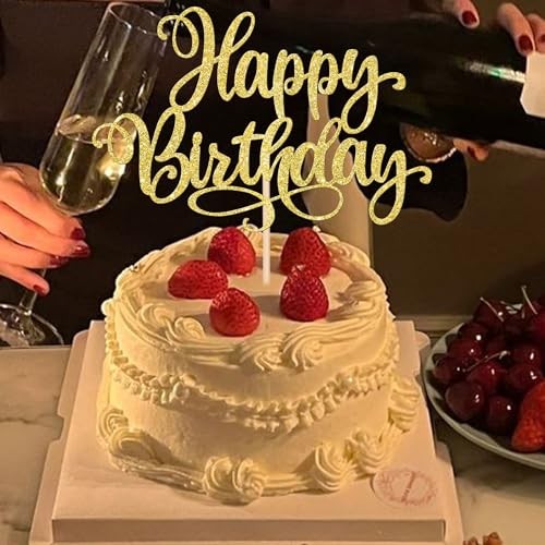1 PCS Happy Birthday Cake Topper Glitter Happy Birthday Cake Pick Design 2 Gold gallery