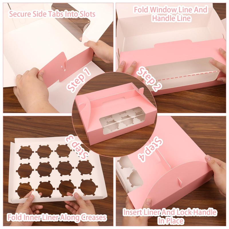 30 Pcs Cupcake Boxes, 12 Count Muffin Boxes with Handle, Window, and Inserts,... gallery
