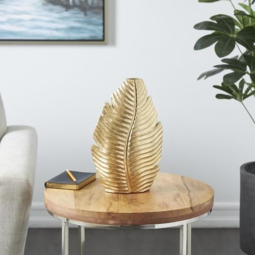 Polystone Leaf Decorative Vase Curved Metallic Centerpiece 9" x 4" x 14" Gold gallery