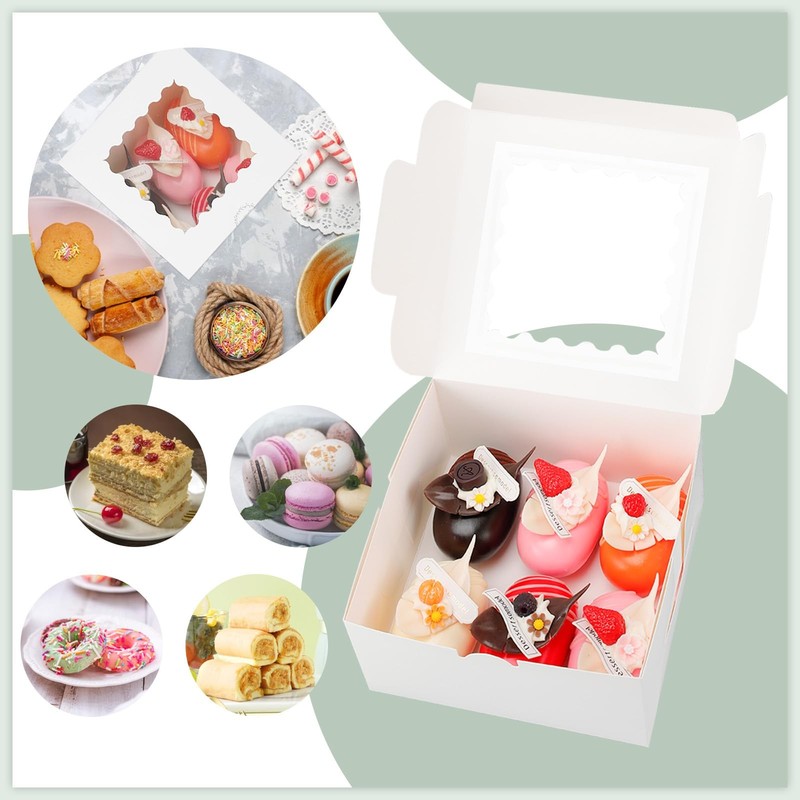 KGVZPT 50pcs 6x6x3 Inches Bakery Boxes,White Bakery Boxes with Window for Val... gallery