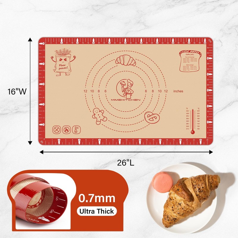 Extra Thick Silicone Baking Mat with Recipes - 26x16 inch 26"L x 16"W, Red gallery