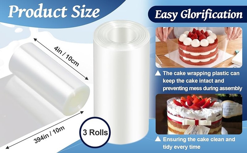 3 Rolls 4 x 394 inches of Cake Collars for Baking, Transparent Acetate Sheets, gallery