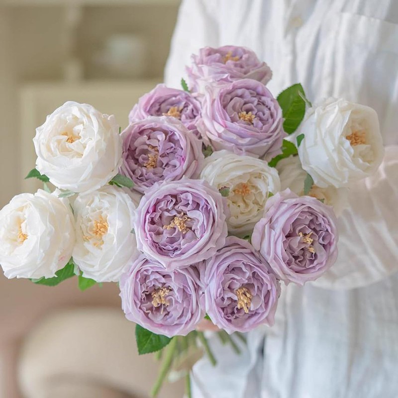 DUYONE 4pcs White Artificial Roses Fake Flowers Home Decor Real Touch Lifelike gallery